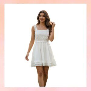 Simplee NWT White Eyelet Lace Ruffle Mini Dress - Size Large